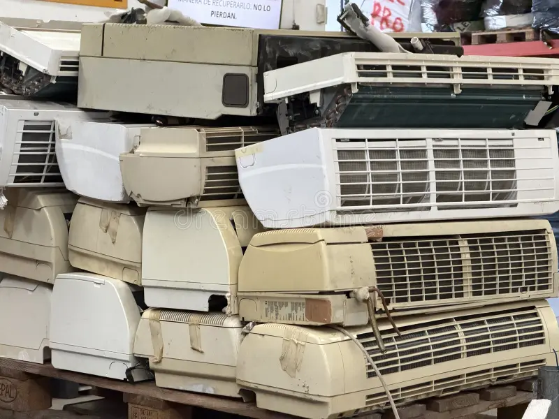 Home mallorca spain february old air conditioning indoor units piled up representing electronic waste management need 445505114